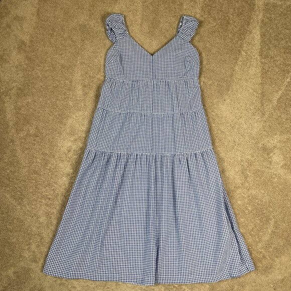 Old Navy Dresses & Skirts - Old Navy Dress Womens L Blue Gingham Plaid Tiered Seersucker Maxi Cottagecore